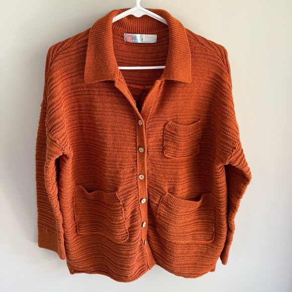 Free People Beach Day Dreaming Button-Up Cardigan - Burnt Orange - Extra Small - Picture 11 of 11